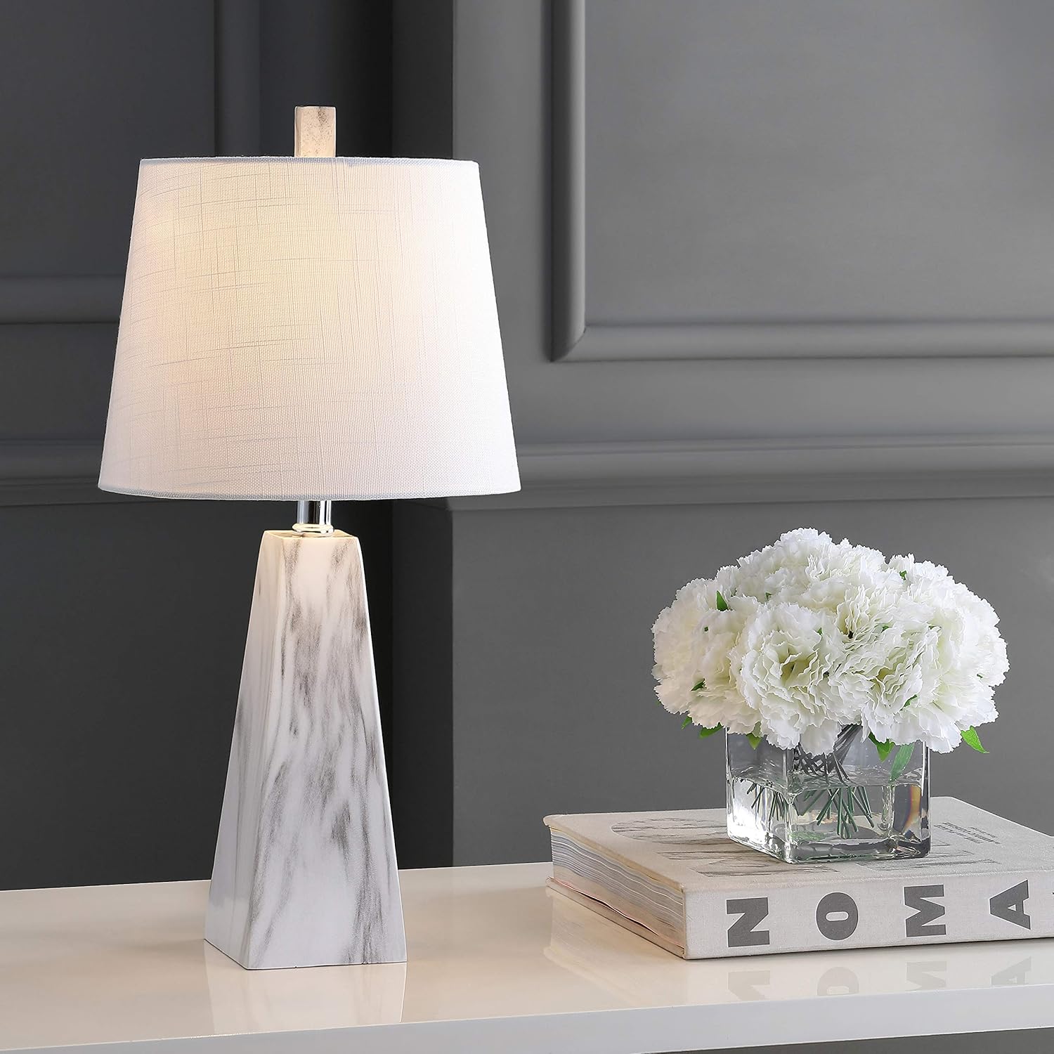 White Marble Resin LED Table Lamp K608736