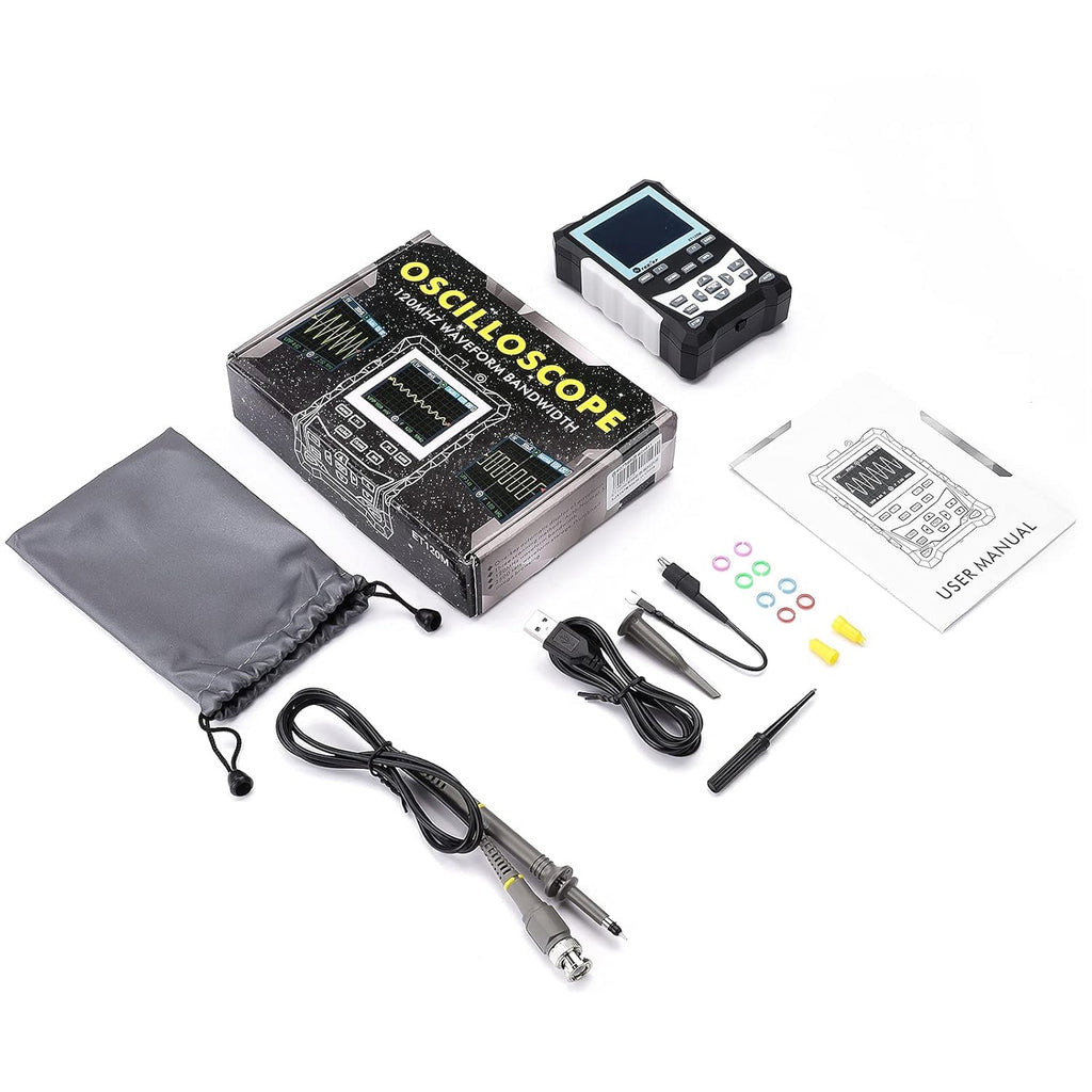 Handheld Digital Oscilloscope, 120MHz Bandwidth 500MSa/S Sampling Rate Portable Storage Oscilloscope, 2.4 Backlight Display, 3 Scan Modes, Storage of 2500 Waveforms X489108