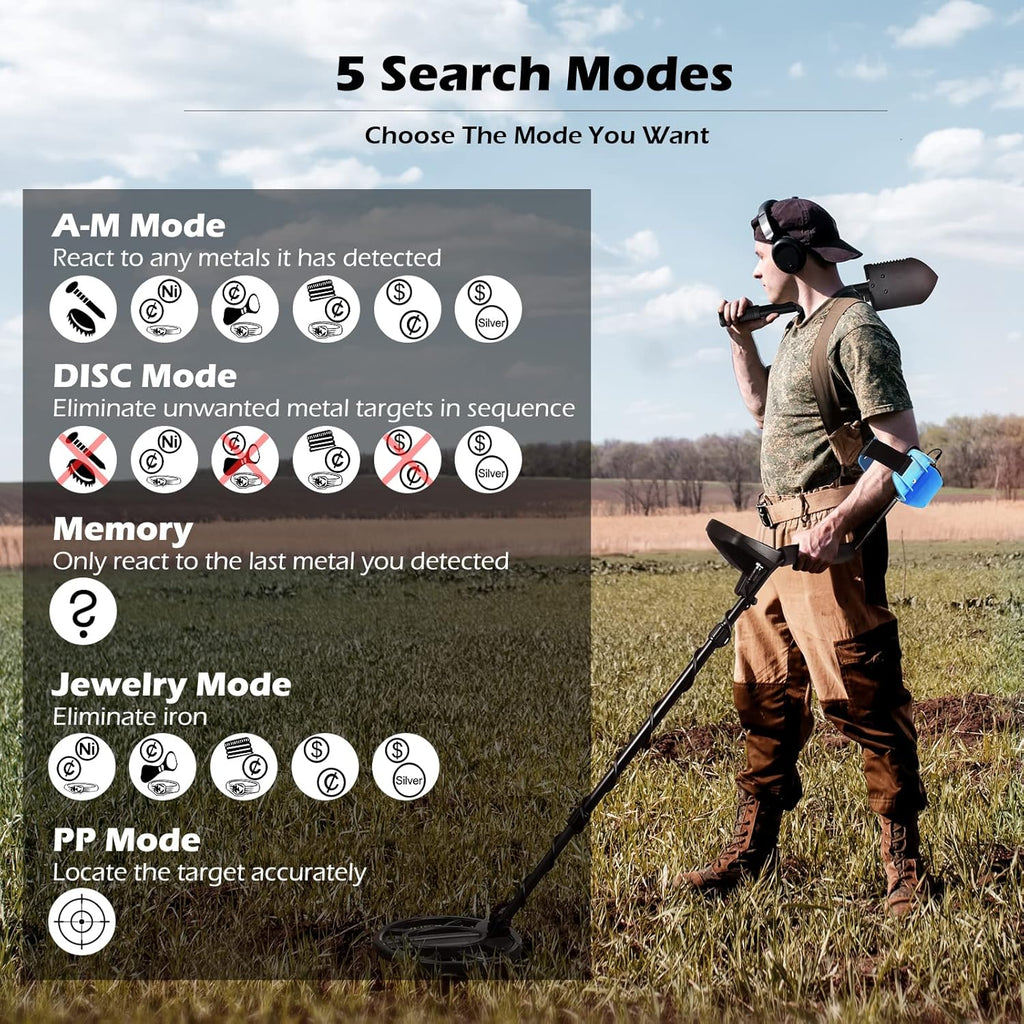 Waterproof Metal Detector with 10" IP68 Search Coil and Headphone I100