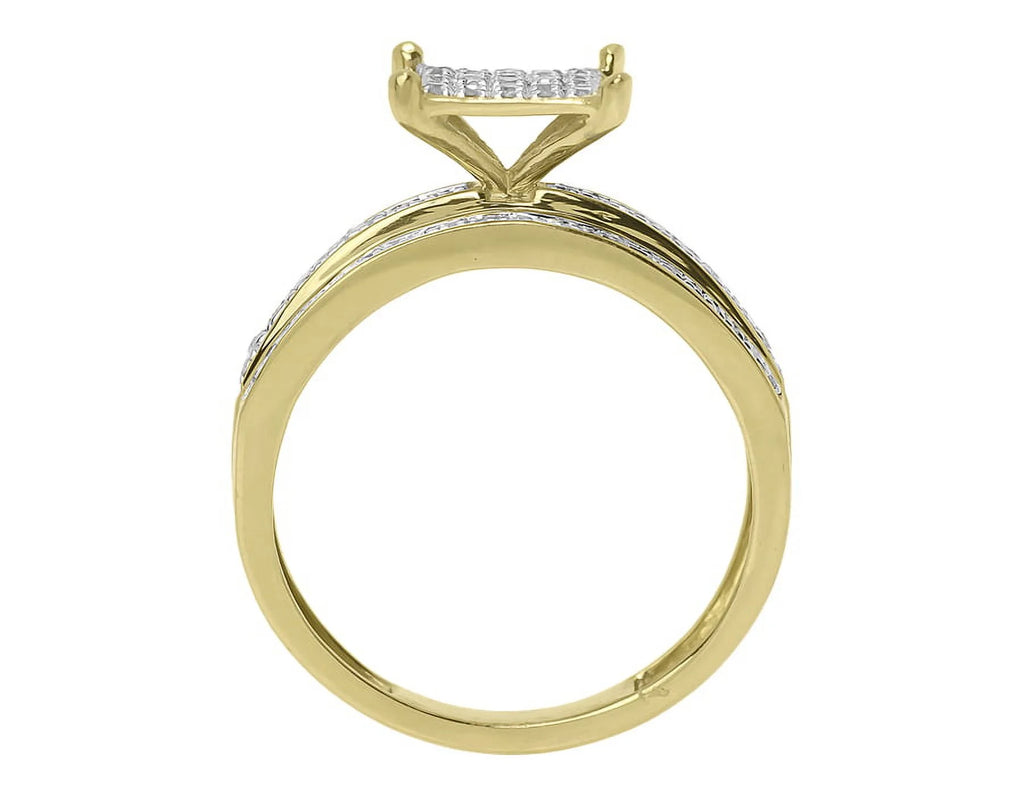 10k Yellow Gold 3 Row Pave Diamond Wedding Trio Ring Set V894788