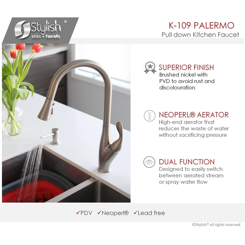 Brushed Nickel Single Handle Pull Down Kitchen Faucet N9626