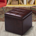 16" Storage Ottoman Cube with Hinged Lid, Flip Top Footstool, PU Leather, Black T94815
