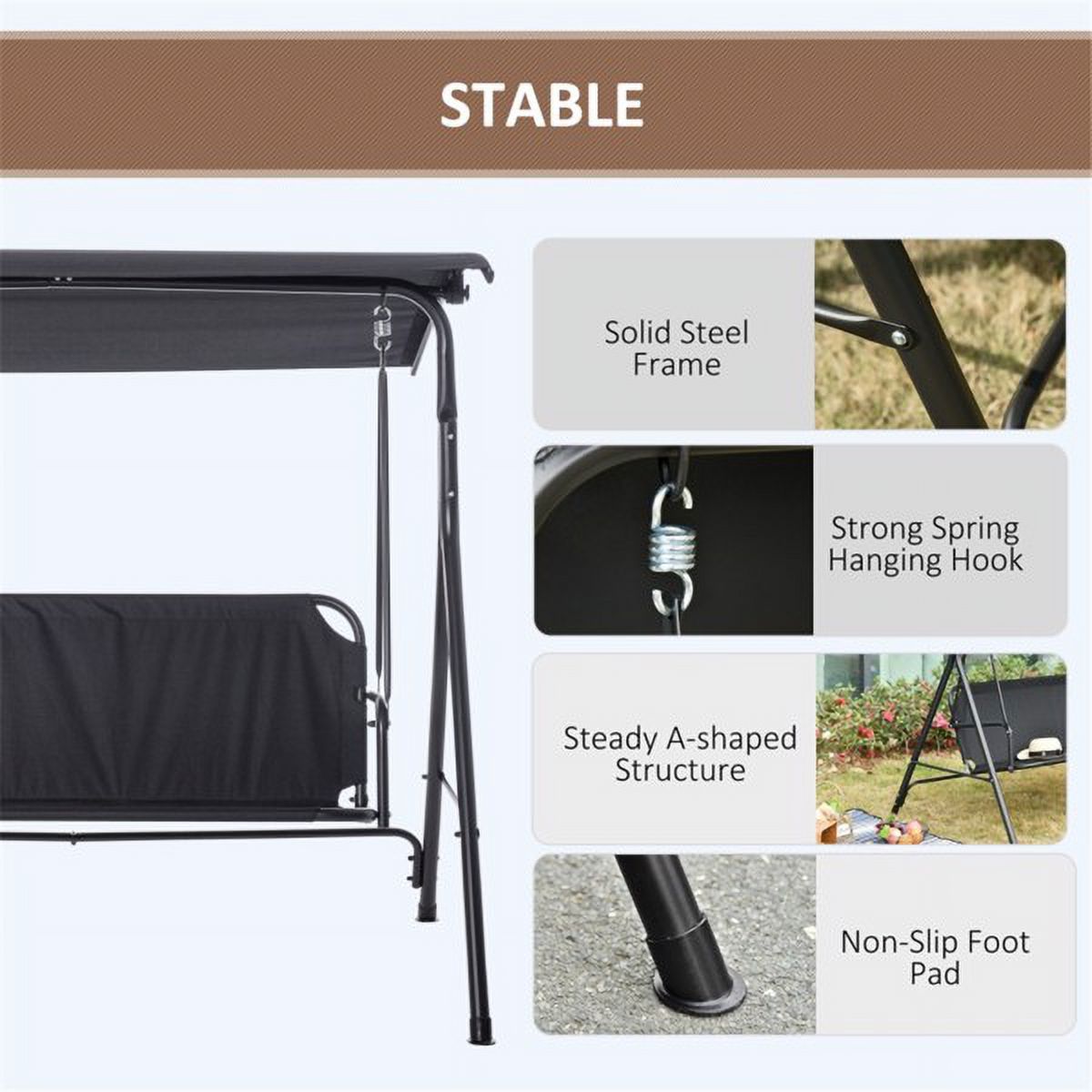 Black 3-Person Porch Swing M83115