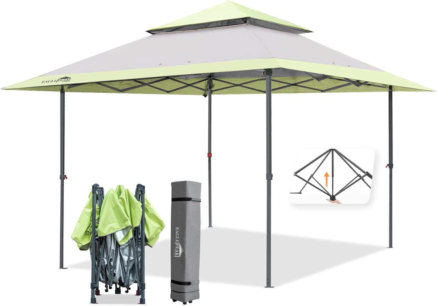 13' x 13' Straight Leg Pop Up Canopy Tent Instant Outdoor Canopy Folding Shelter with Auto Extending Eaves (Gray/Green) W9289