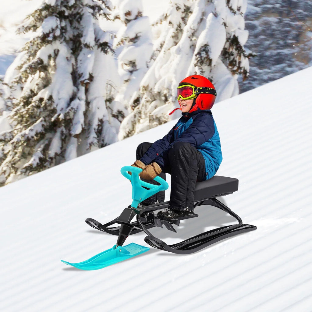 Green Snow Racer Sled Twin Brakes Winter Sports 44.88*19.69*15in A69976