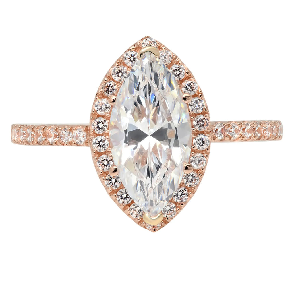 18K Rose Gold Halo Engagement Ring With Crystal Side Stones B3407