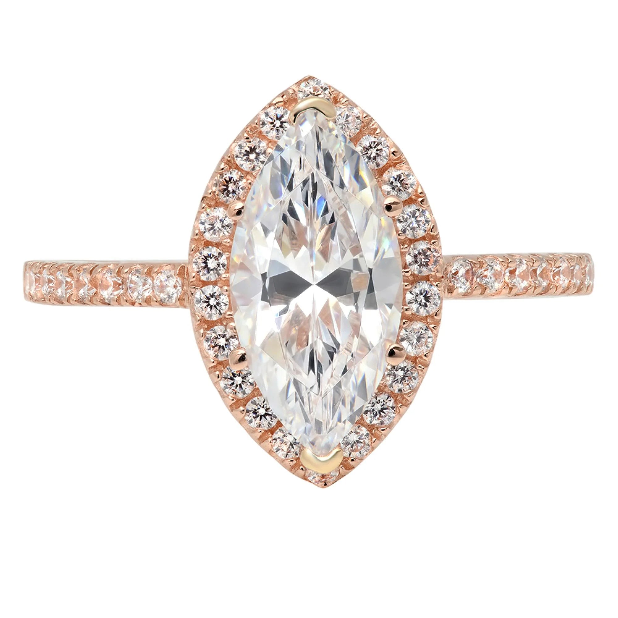 18K Rose Gold Halo Engagement Ring With Crystal Side Stones B3407