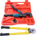 Hydraulic Hand Crimper Tool for 1/8" Stainless Steel Cable Railing Fittings, 45 Ton, with Cable Cutter C8201