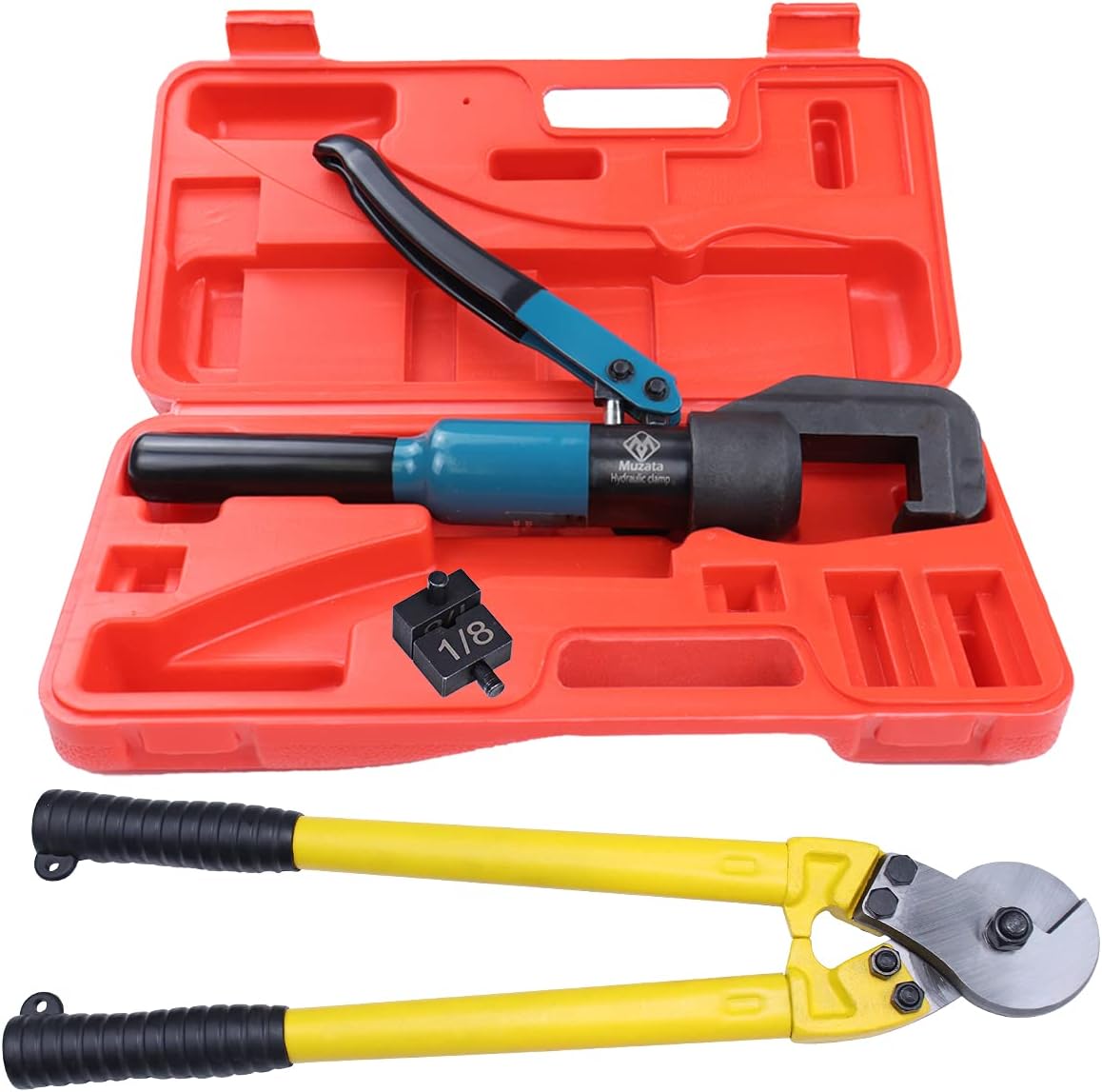 Hydraulic Hand Crimper Tool for 1/8" Stainless Steel Cable Railing Fittings, 45 Ton, with Cable Cutter C8201