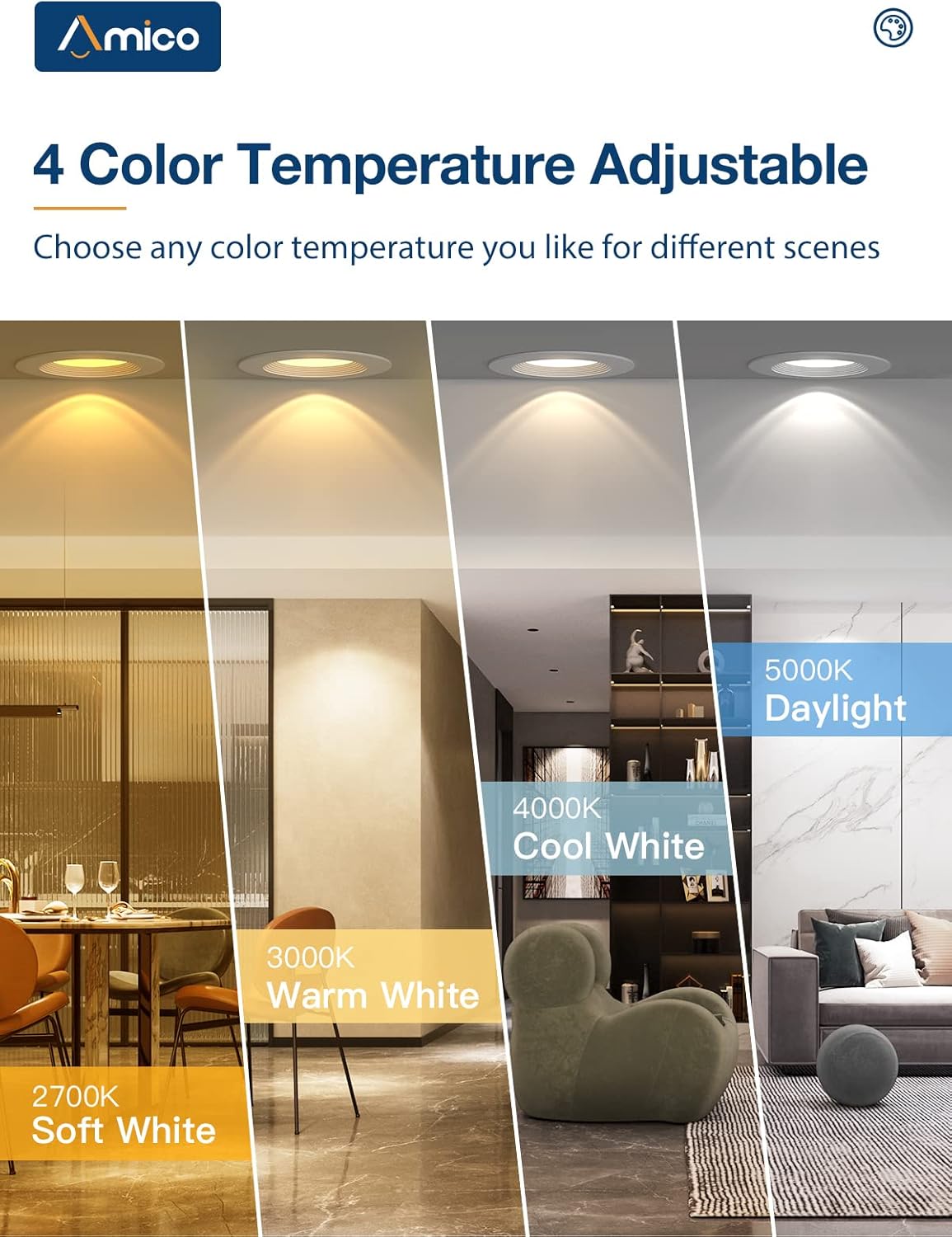 16 Pack 4CCT LED Recessed Lighting with Baffle Trim M904861