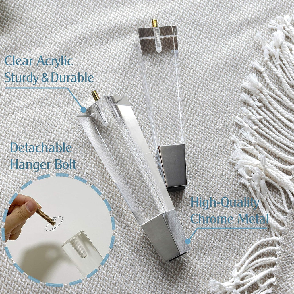 Clear Acrylic Furniture Legs Set of 4, Chrome, 7.8inch W9545