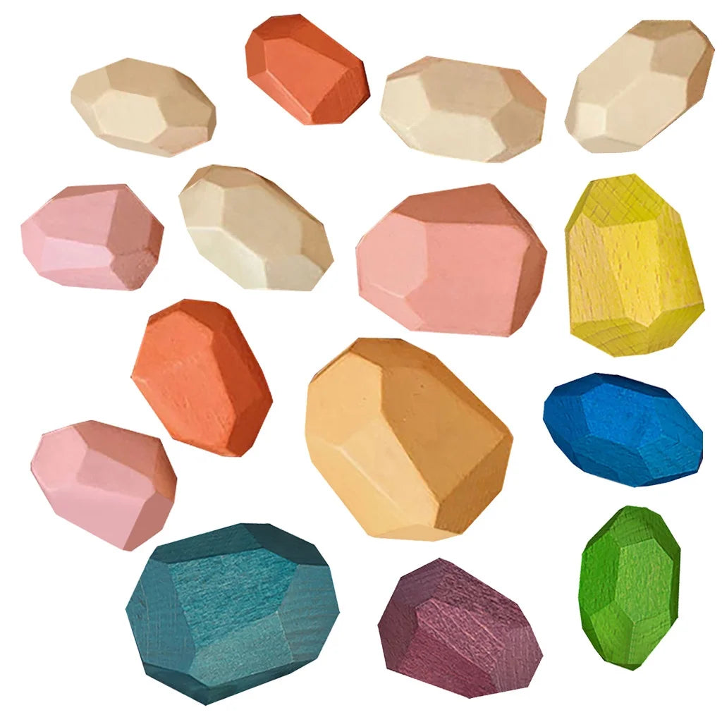 Wooden Stone Building Block Stacking Game Rainbow Toy V558