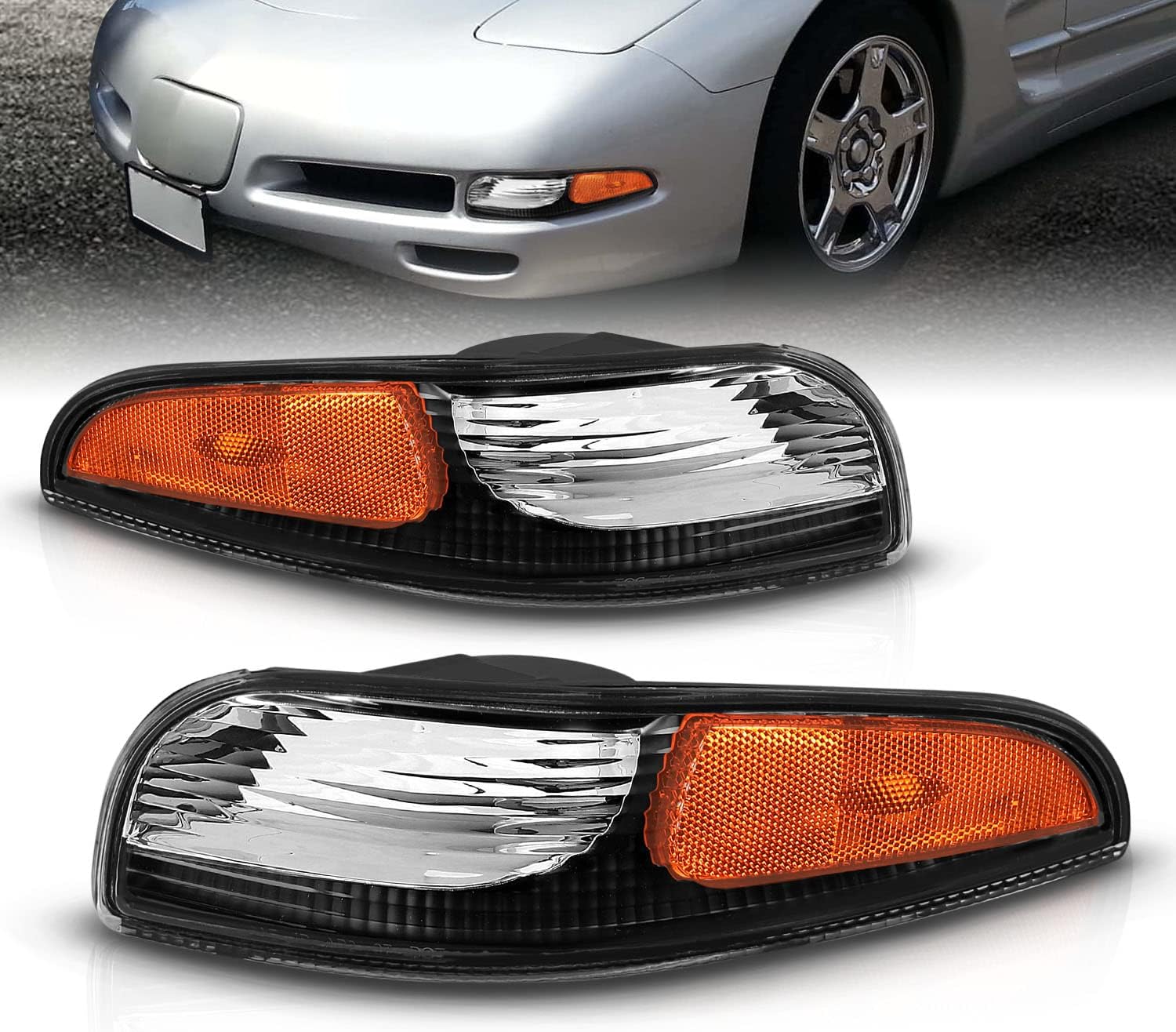 Black Replacement Bumper Parking Turn Signal Lights Set of 2 U1557