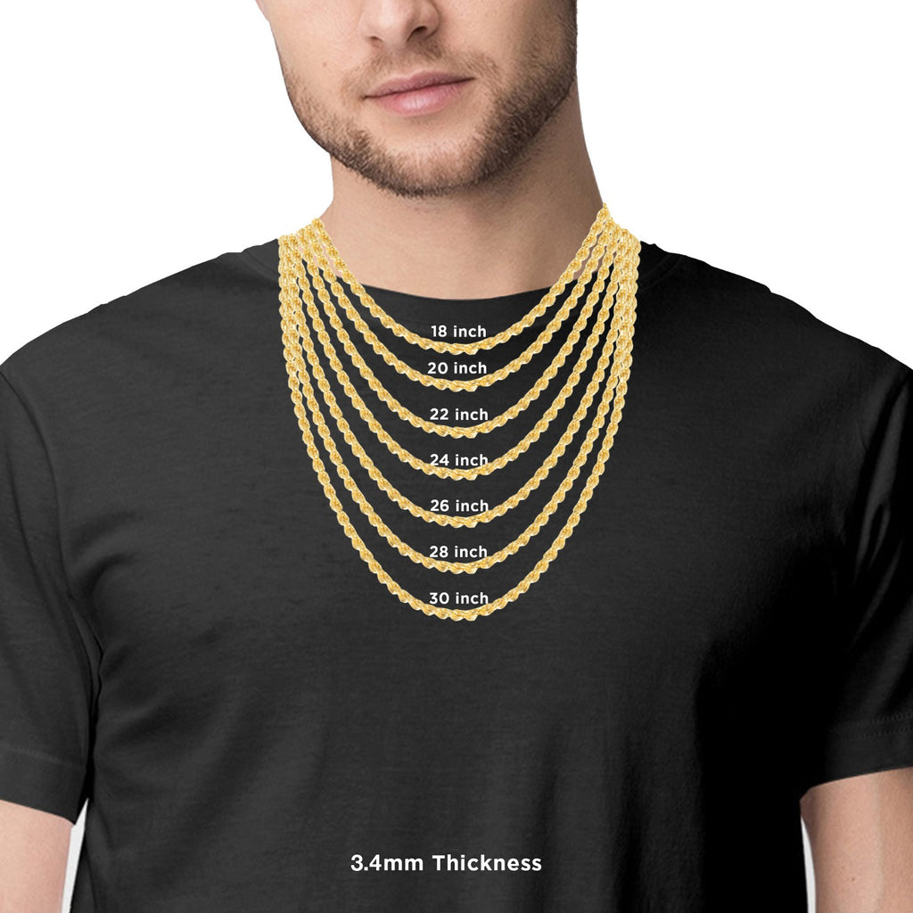 Rope Chain Necklaces and Bracelets, 3.40MM Thick, 26 Inches E8584