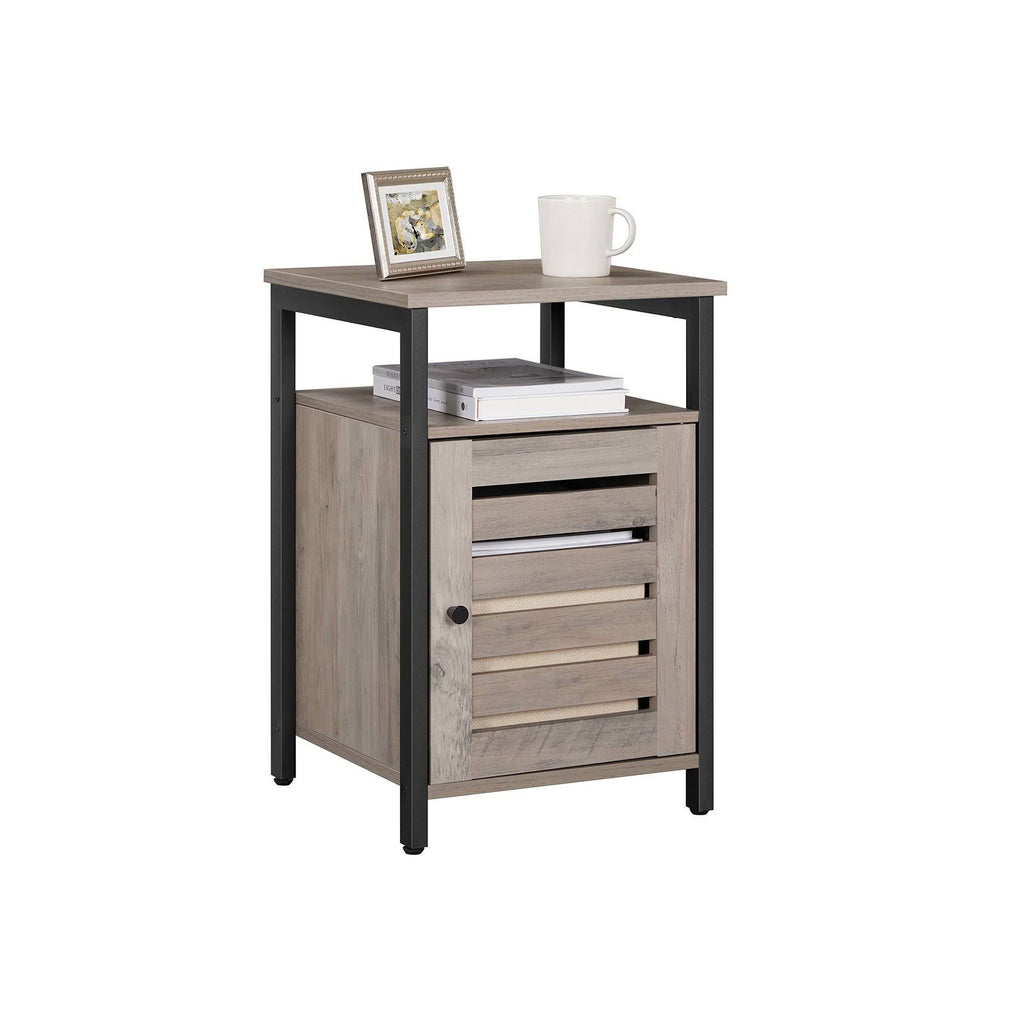 Greige Nightstand End Table with Cabinet and Shelf H170