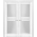 Solid French Double Doors 84 x 80 inches Opaque Glass 4 Lites Wood Solid Panel Frame G1971
