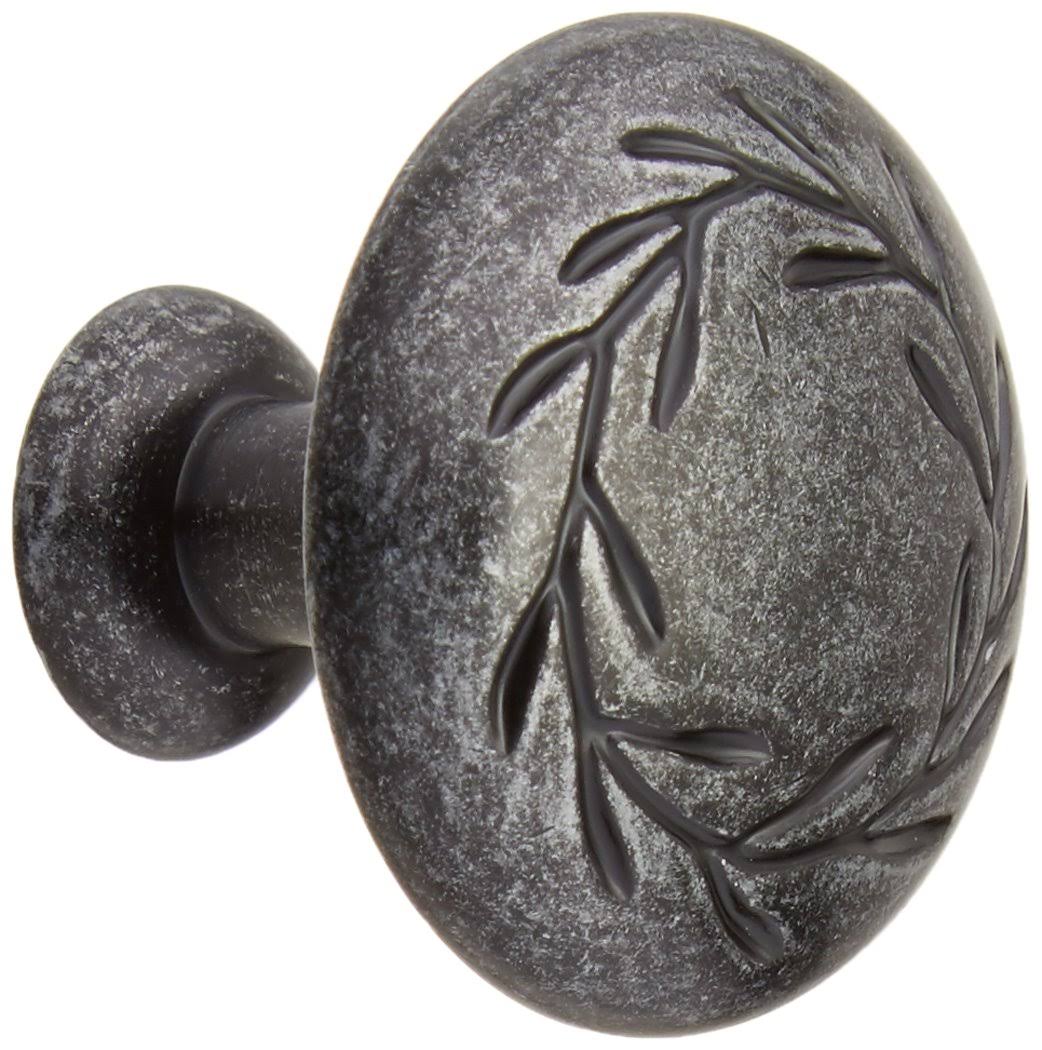 Wrought Iron Dark Leaf Cabinet Hardware Knob, 25 Pack V7809