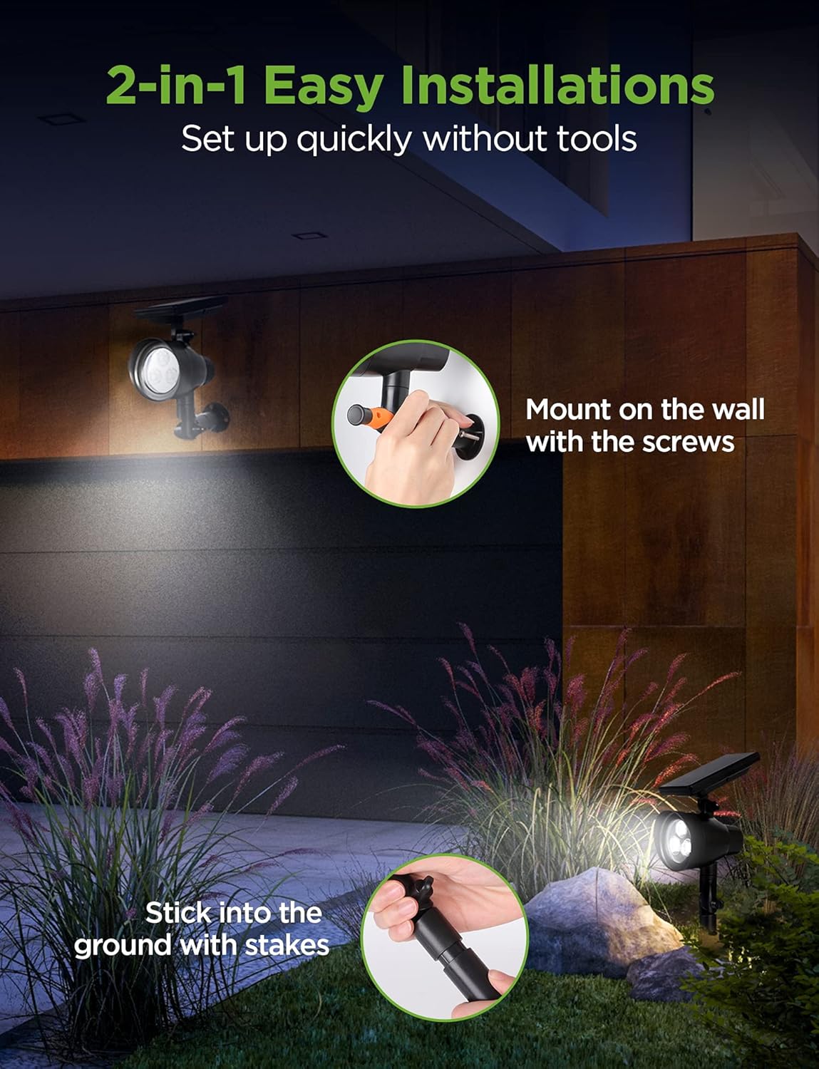 Solar Lights, 2-in-1 Waterproof 3 LED Solar Spotlights, Pack of 4 R62366