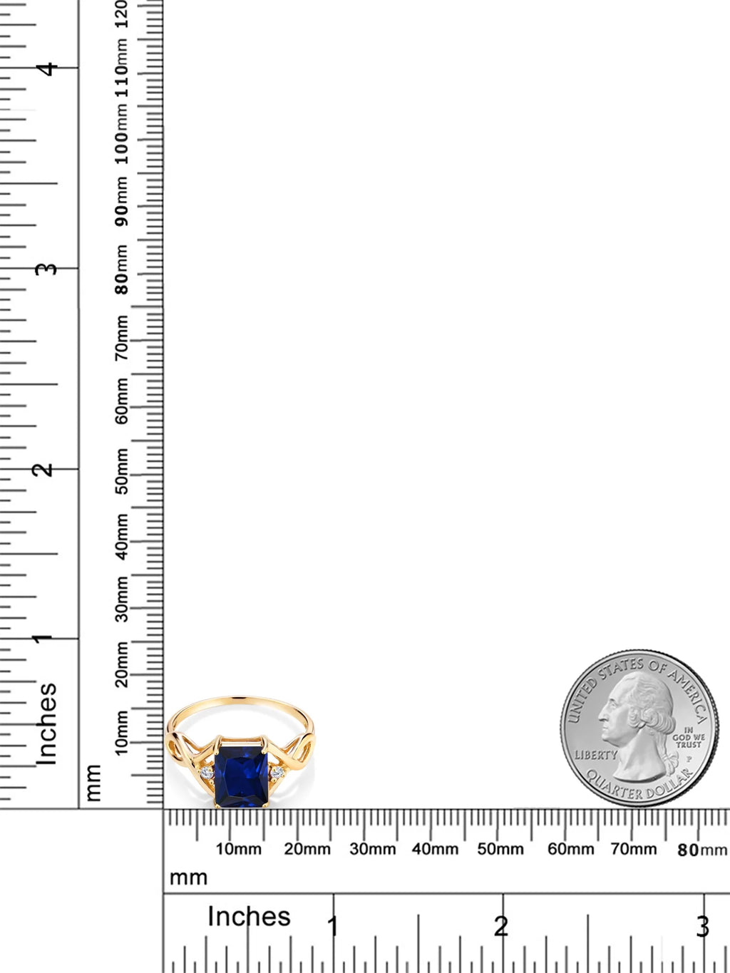 18K Yellow Gold Plated Silver Ring with Blue Created Sapphire and Lab Grown Diamond M500