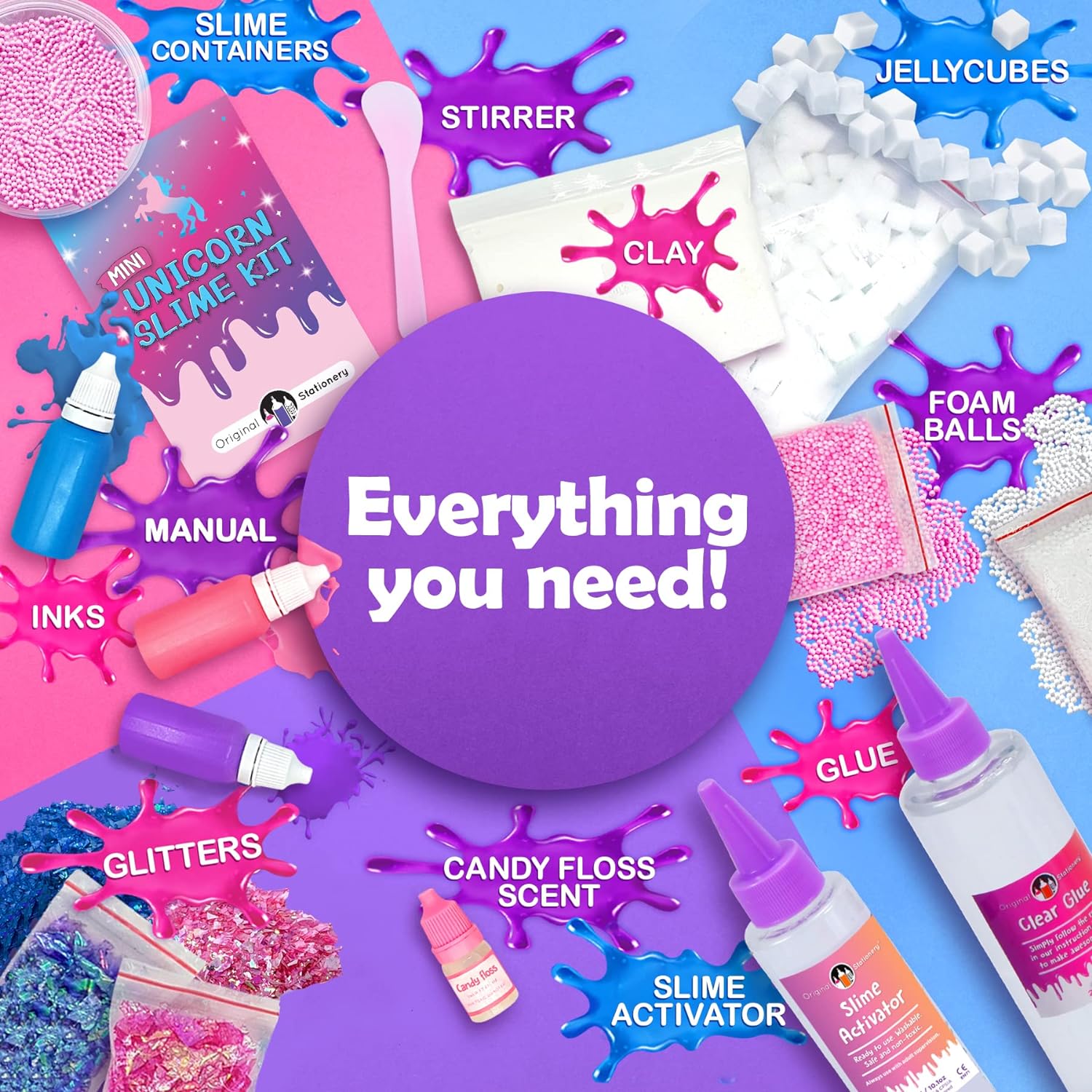Mini Unicorn Slime Kit with Clay, Foam, Jelly Cube Slime M4464