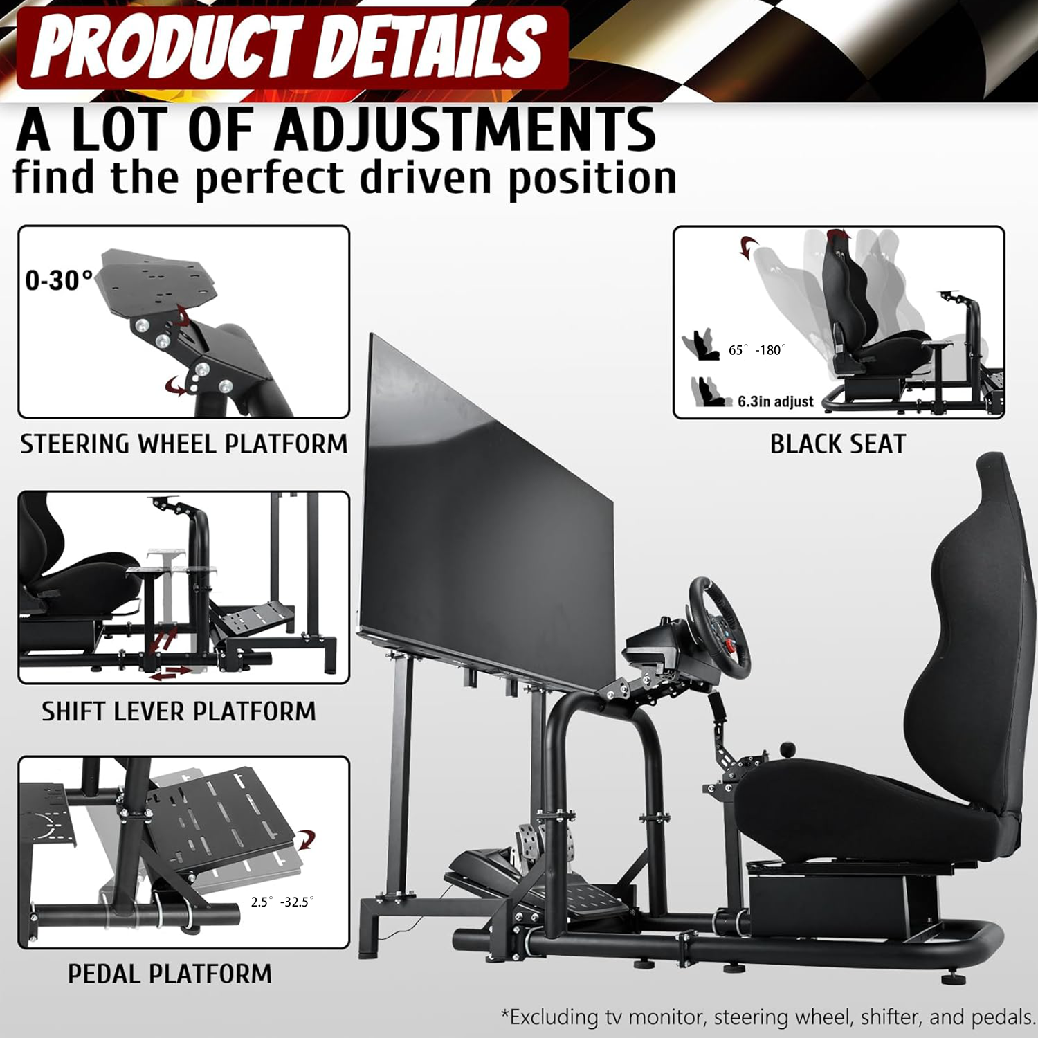Racing Simulator Cockpit with Seat and Monitor Mount T812415