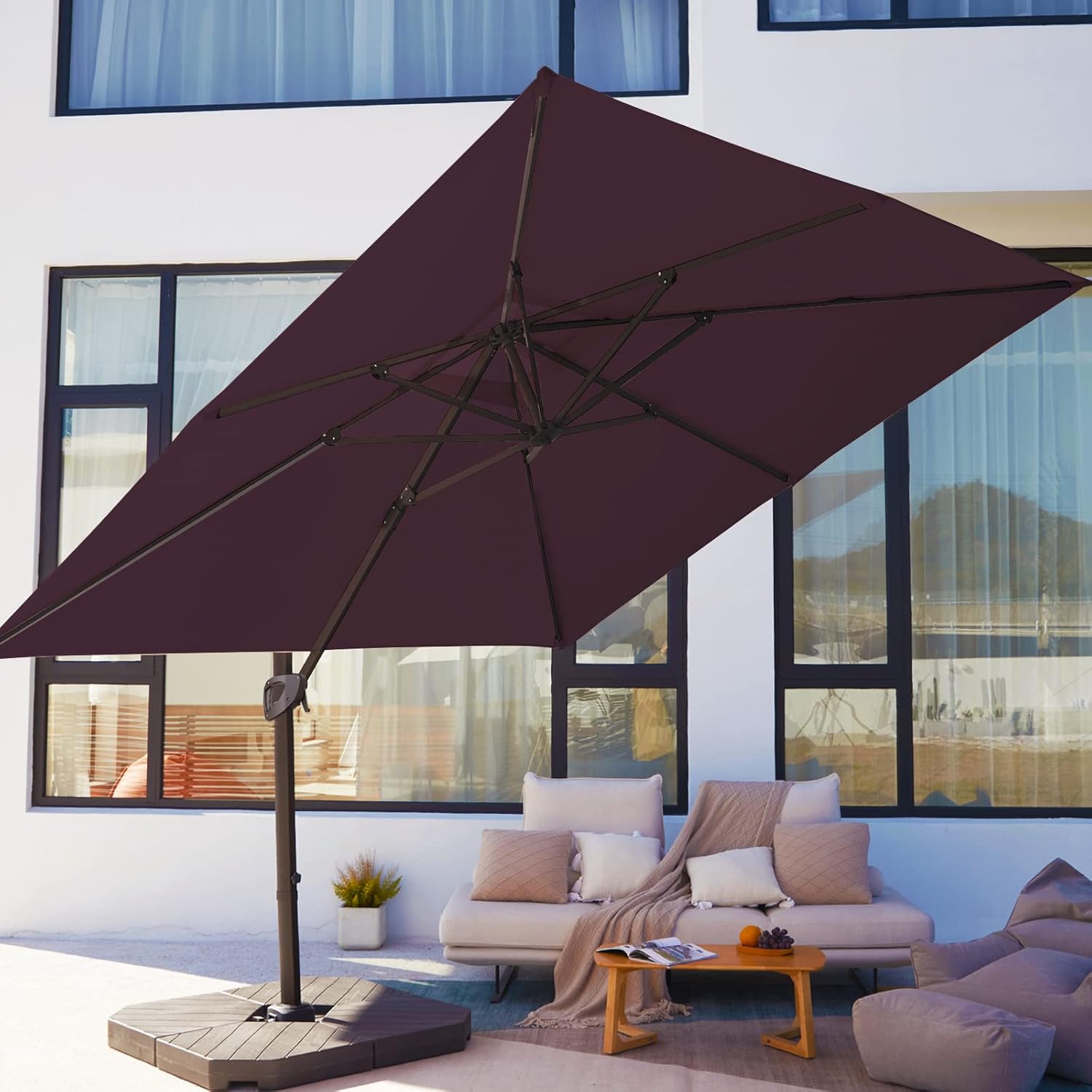 Beige 9x9 FT Square Cantilever Patio Umbrella with Aluminum Frame A47838