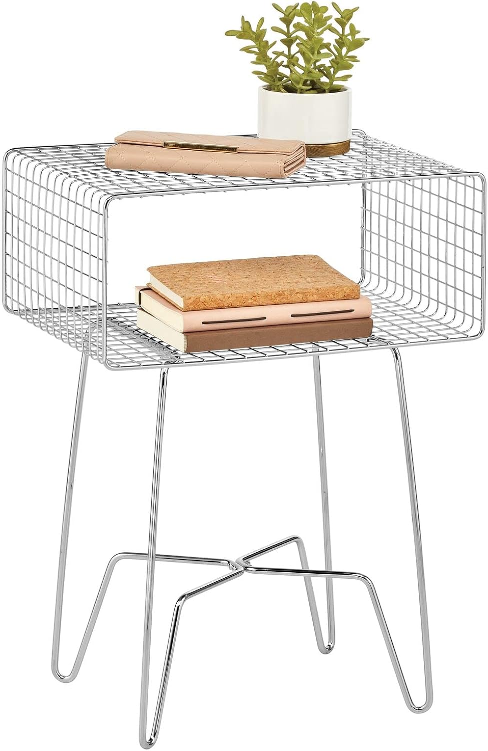 Bronze 2-Tier Metal End Table with Storage Shelf W35823