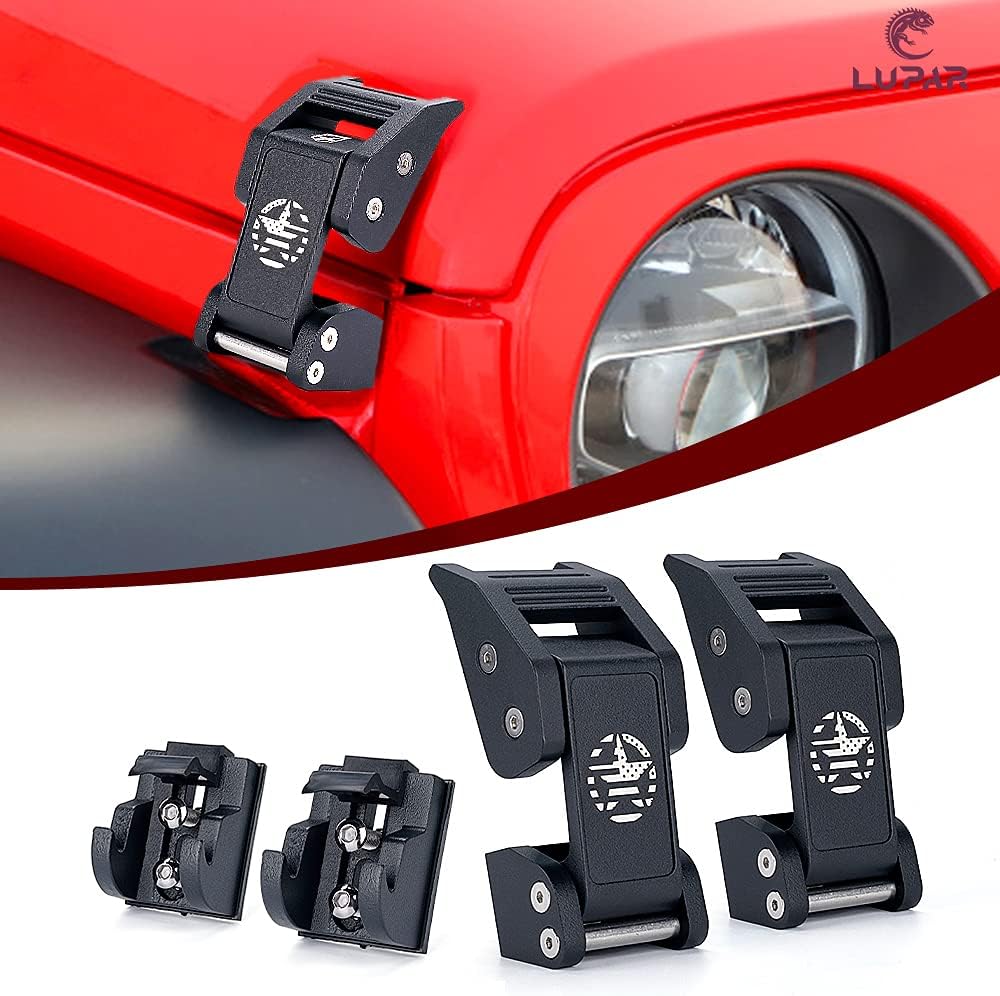 Aluminum Red Hood Latches Catch Kit Compatible with Jeep Wrangler JK JL Gladiator JT - 1 Pair R24159