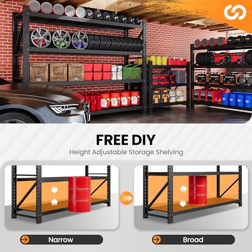 79" W Heavy Duty Metal Storage Shelves, 4 Tier, Black U9007