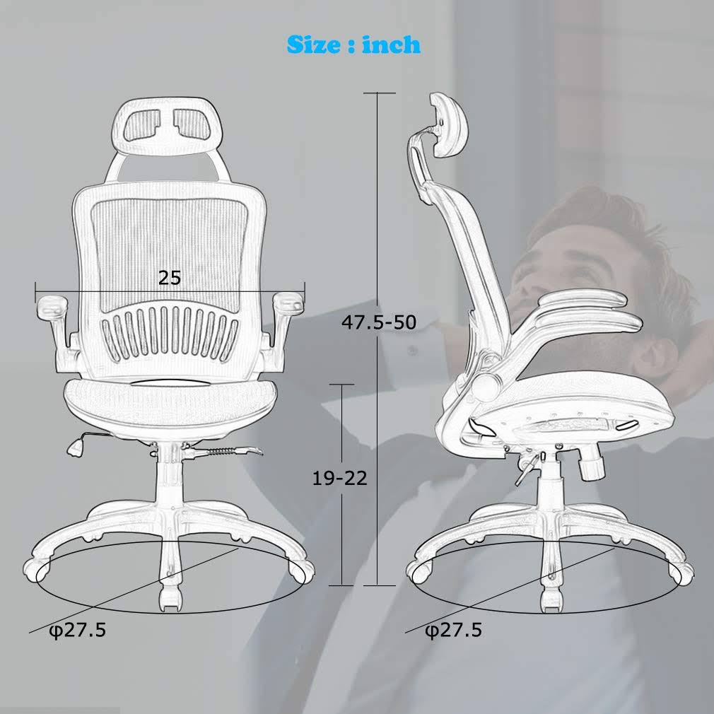 Mesh Executive Chair High Back with Adjustable Headrest and Padded Flip-Up Arms B1173