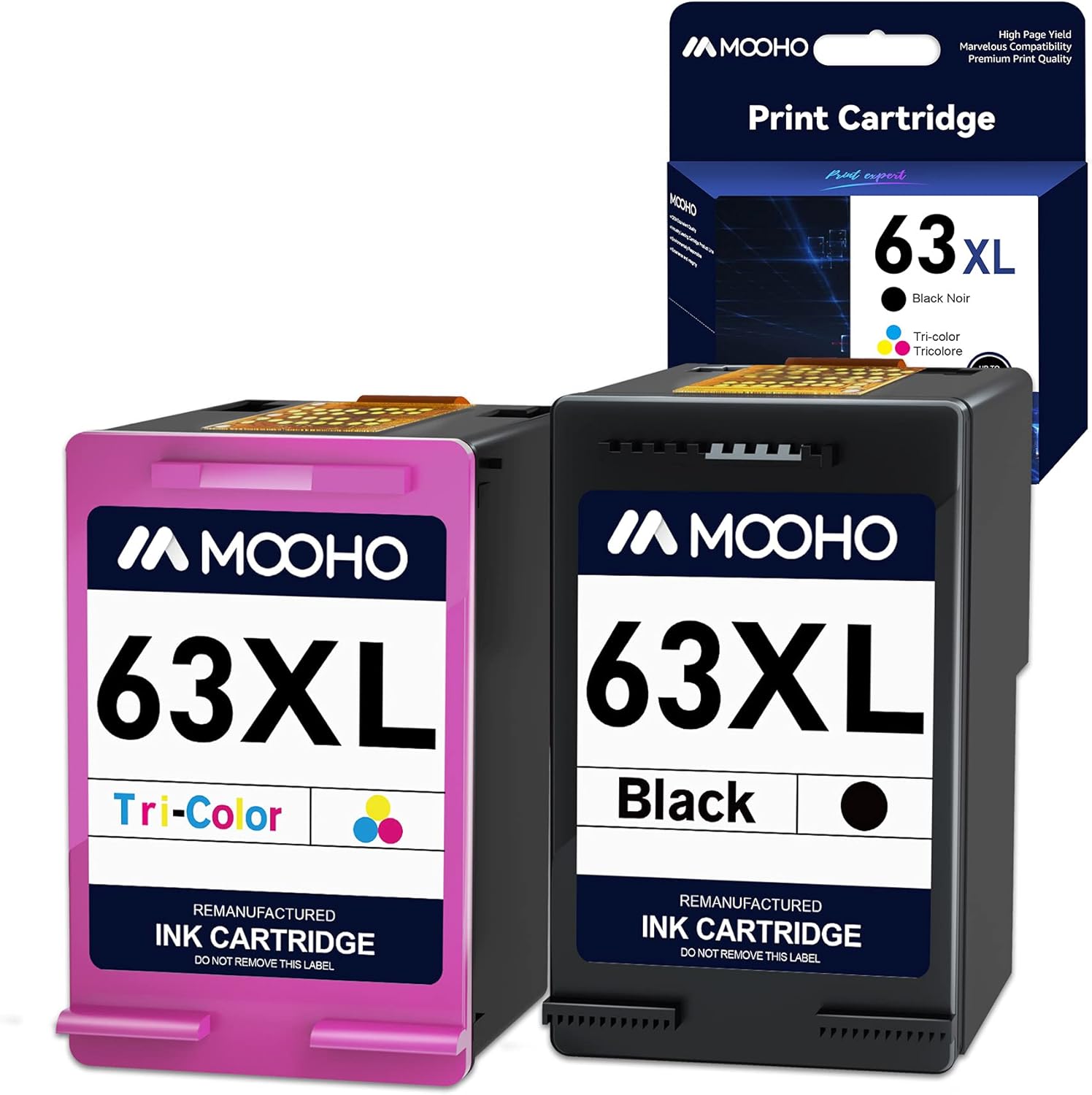Remanufactured Ink Cartridge Combo Pack for HP 63 XL (1 Black, 1 Color) Pack of 2 D604