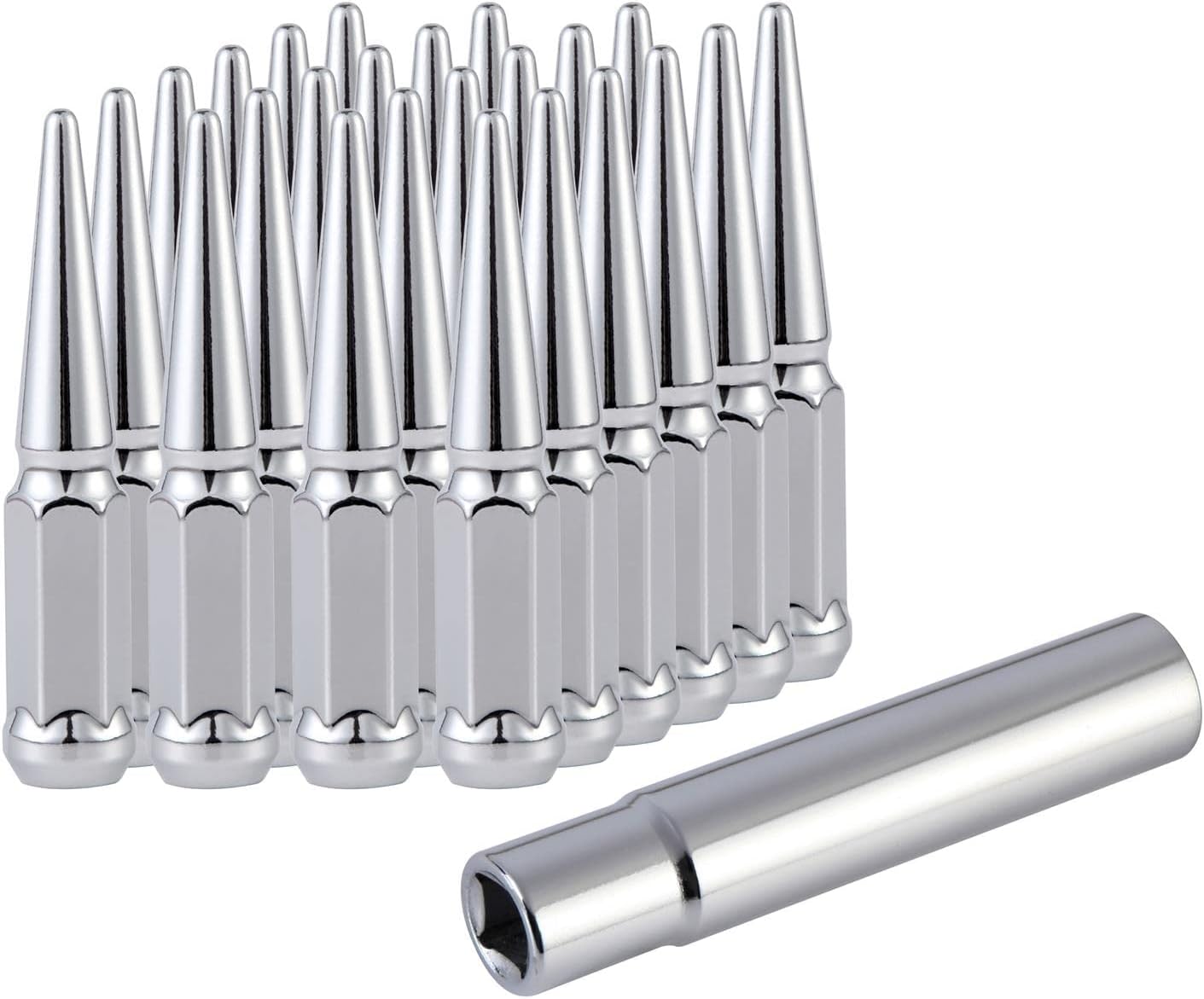 M14x1.5 Spike Lug Nuts with Cone Seat, Black, Set of 32 C403