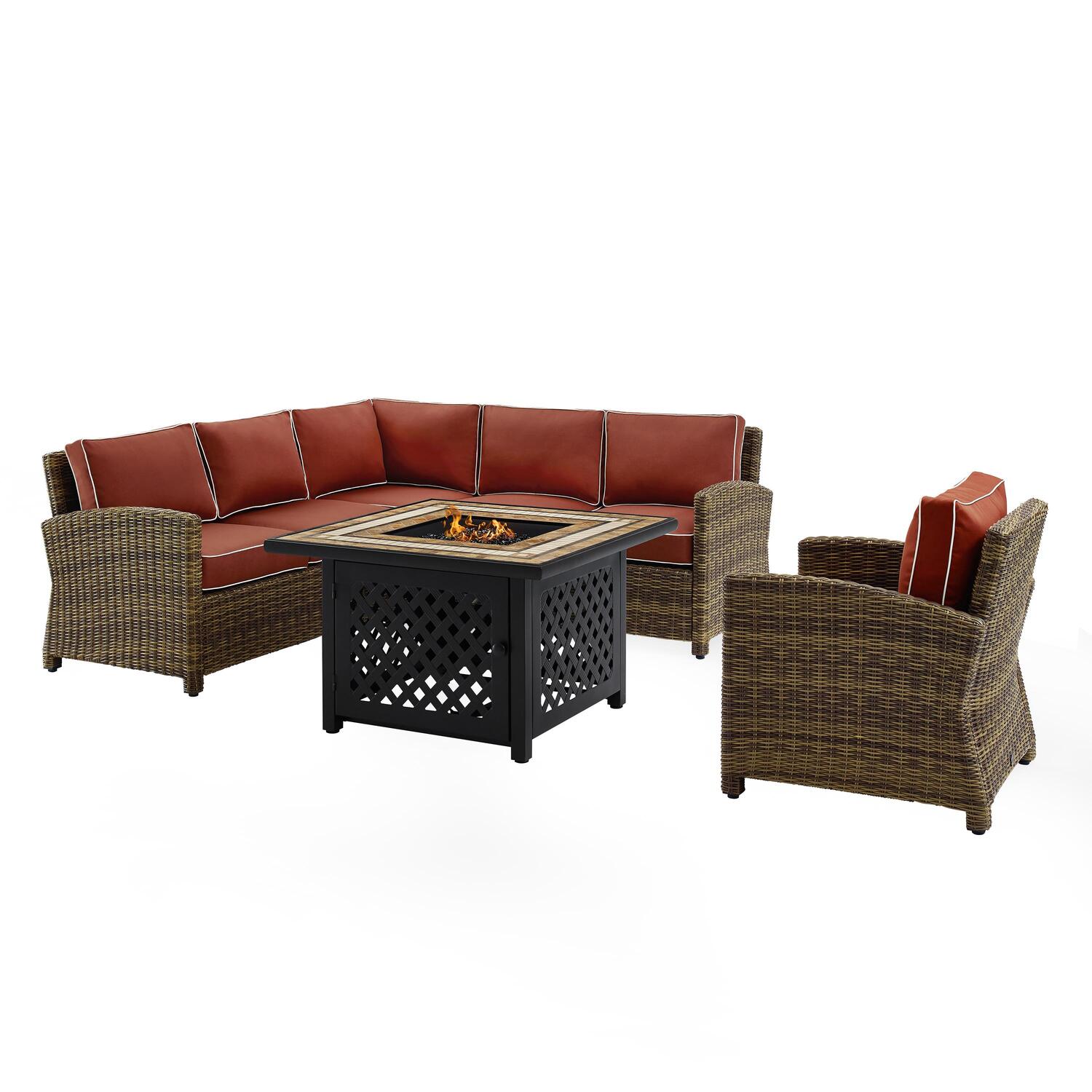 5Pc Outdoor Wicker Sectional Set with Glass Top Coffee Table S111476