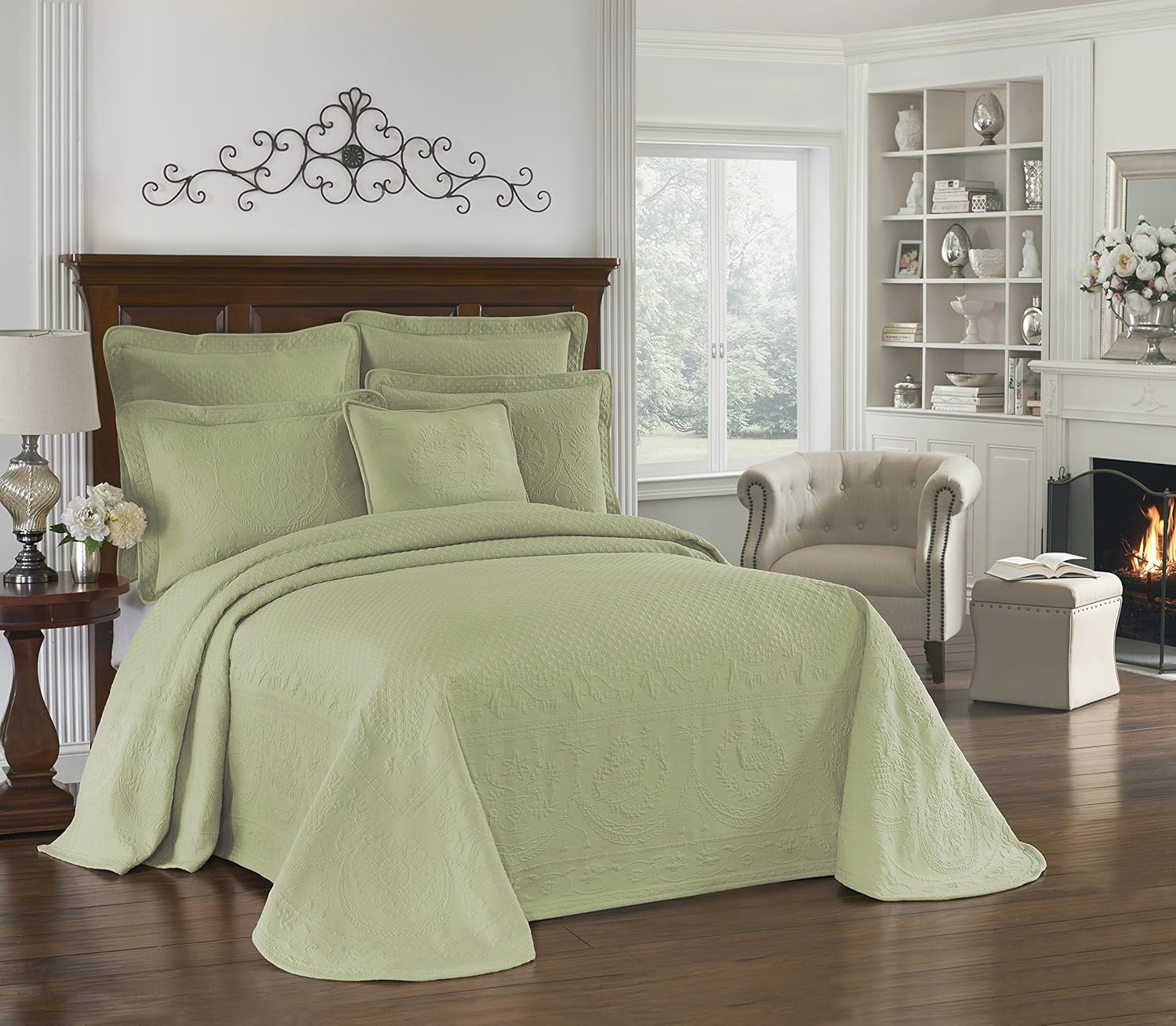 Ivory King Floral Matelasse Bed Spread O3258