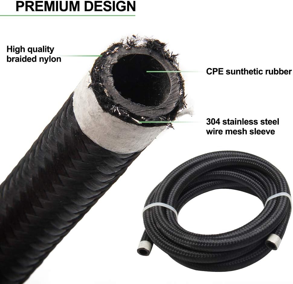 3/8" Braided Nylon Stainless Steel Fuel Line Hose Kit 10FT Pack of 2 W741