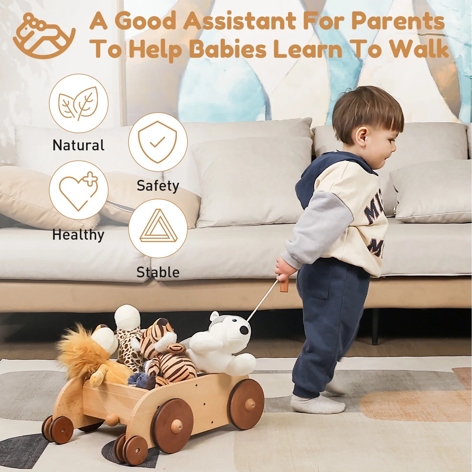 Wooden Baby Walker Push and Pull Toy Wagon Q165683