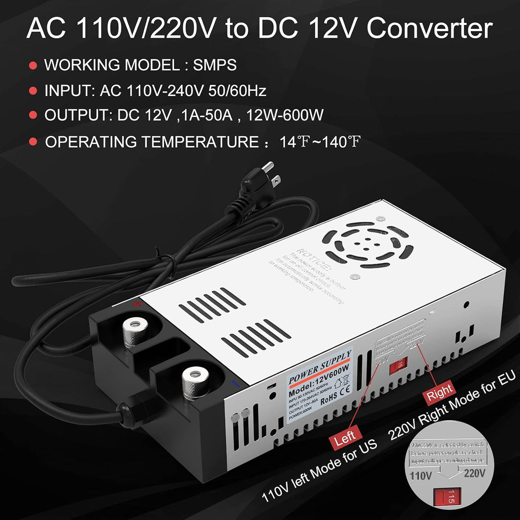 12V 600W 50A DC Switch Transformer Power Supply P1114