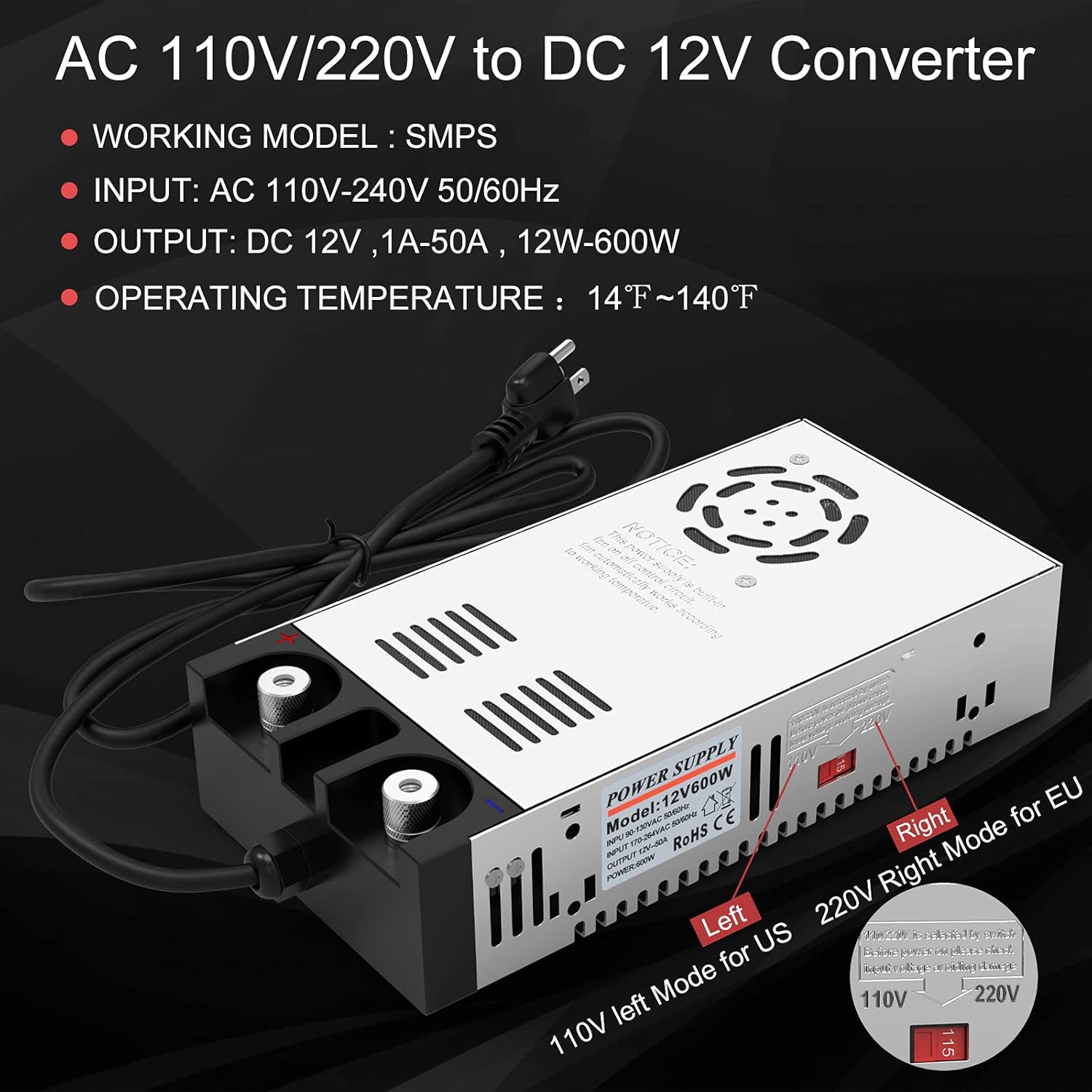 12V 600W 50A DC Switch Transformer Power Supply P1114
