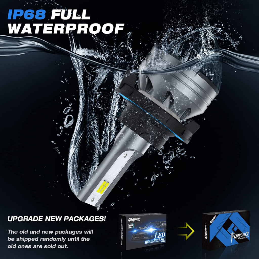 9008/H13 LED Headlight Bulbs, 70W 14000LM 6500K Cool White IP68 Waterproof, Pack of 2 F921679