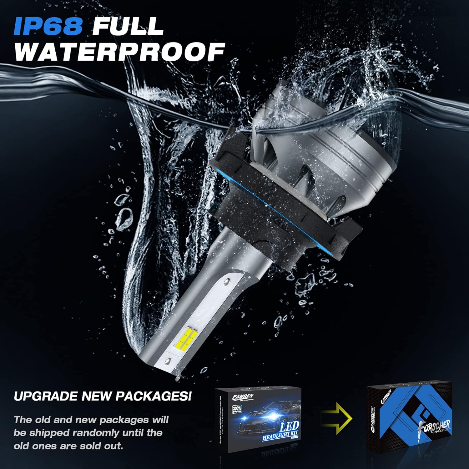 9008/H13 LED Headlight Bulbs, 70W 14000LM 6500K Cool White IP68 Waterproof, Pack of 2 F921679
