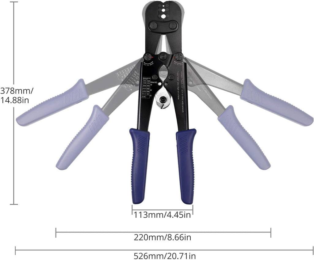 Wire Rope Crimper Crimping Tool with Aluminum Crimping Loop Sleeve and Cable Thimble F9995