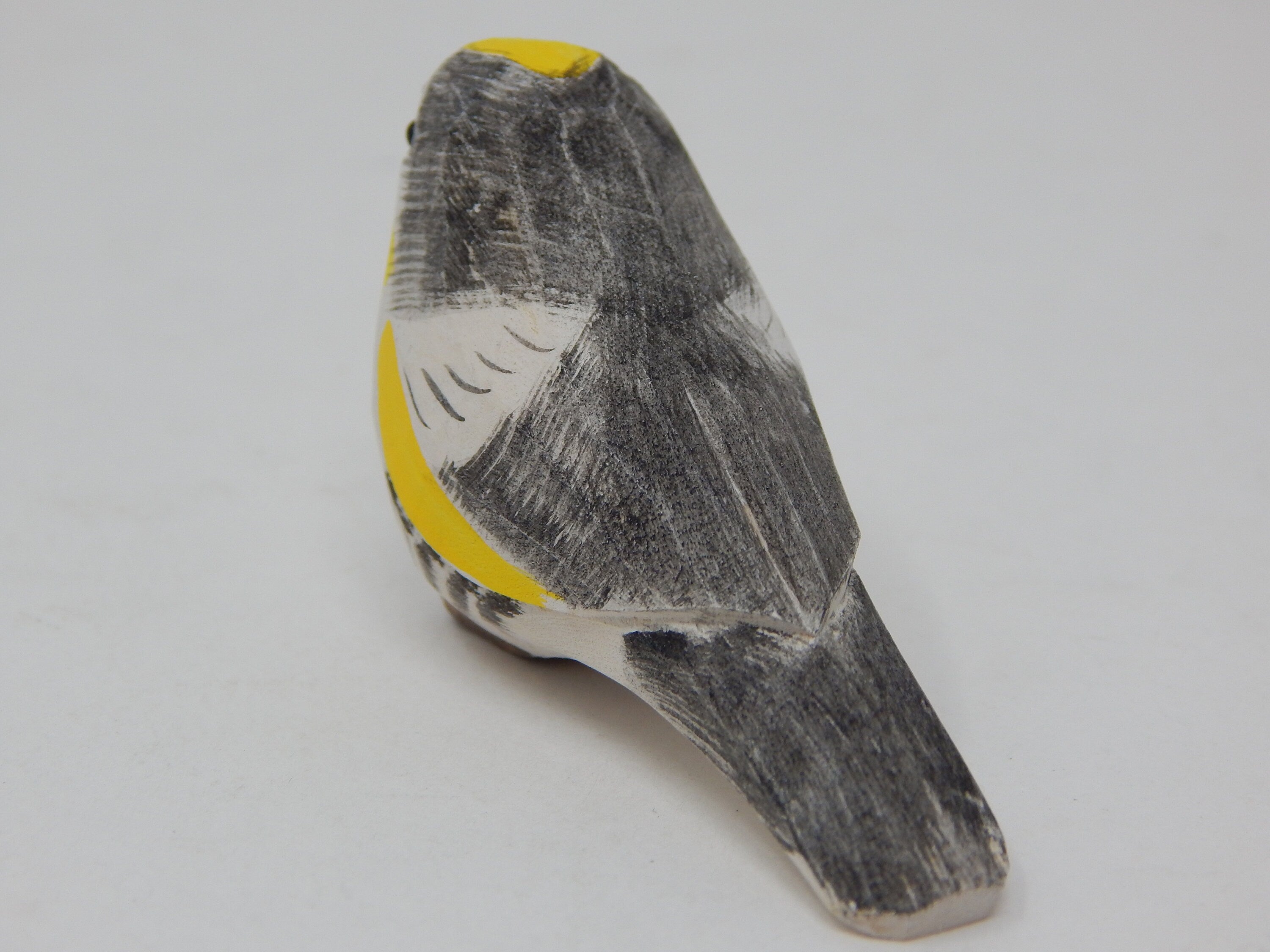 Yellow Rumped Warbler Wood Figurine Statue Bird Miniature Handmade Carving I26733