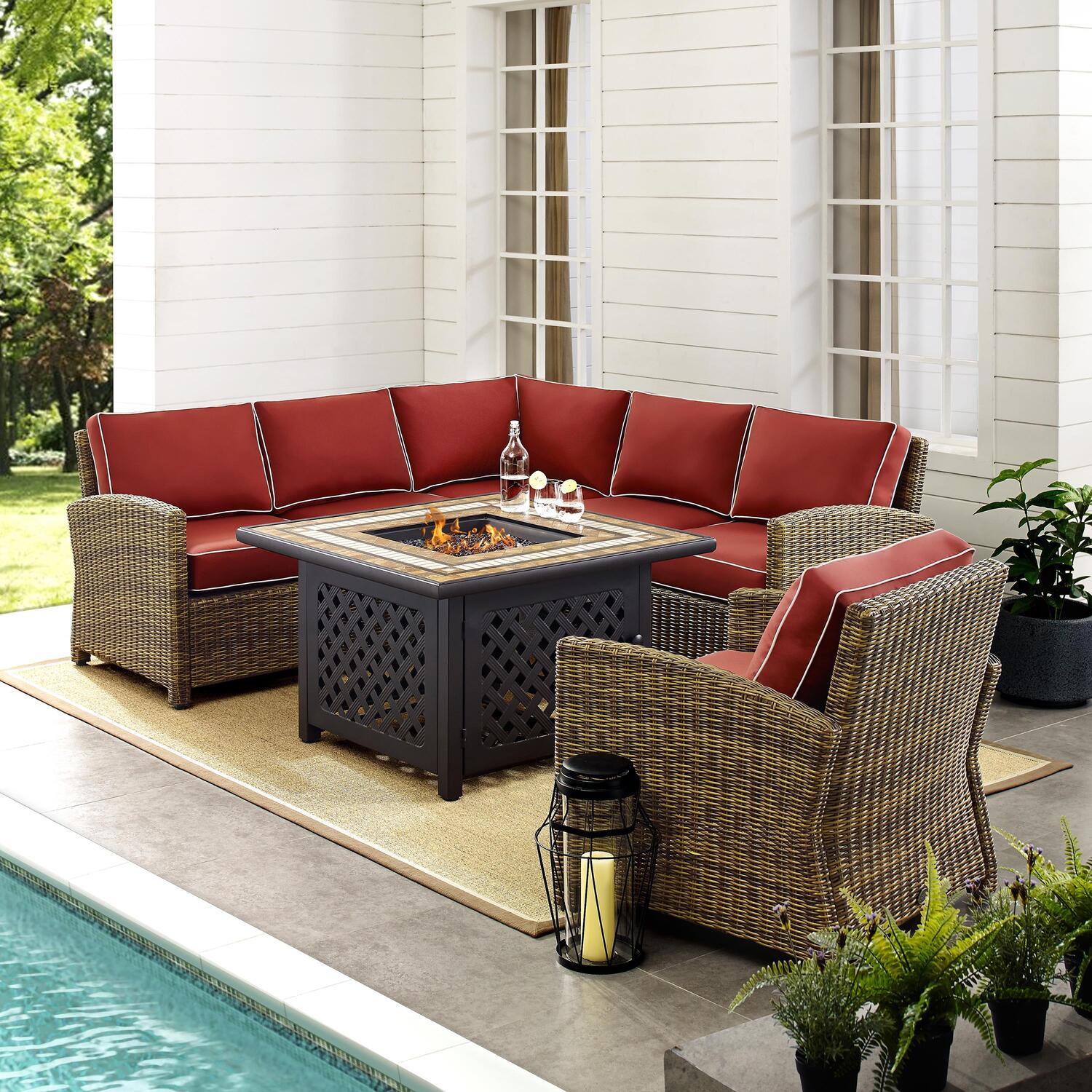 5Pc Outdoor Wicker Sectional Set with Glass Top Coffee Table S111476
