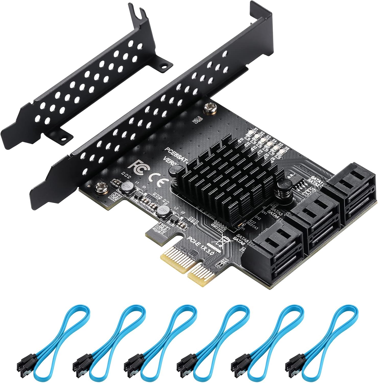 PCIe 4X SATA Card, 6 Ports with 6 SATA Cables, Low Profile Bracket, Non-Raid A957025