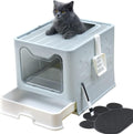Foldable Cat Litter Box with Lid and Litter Mat and Scoop J126