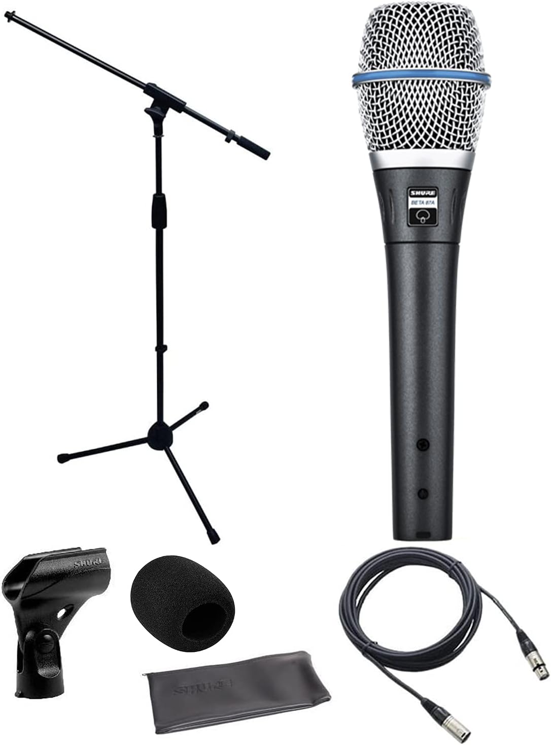 Cardioid Condenser Microphone Bundle with Mic Stand, 25ft XLR Cable, and Wind Screen C808261