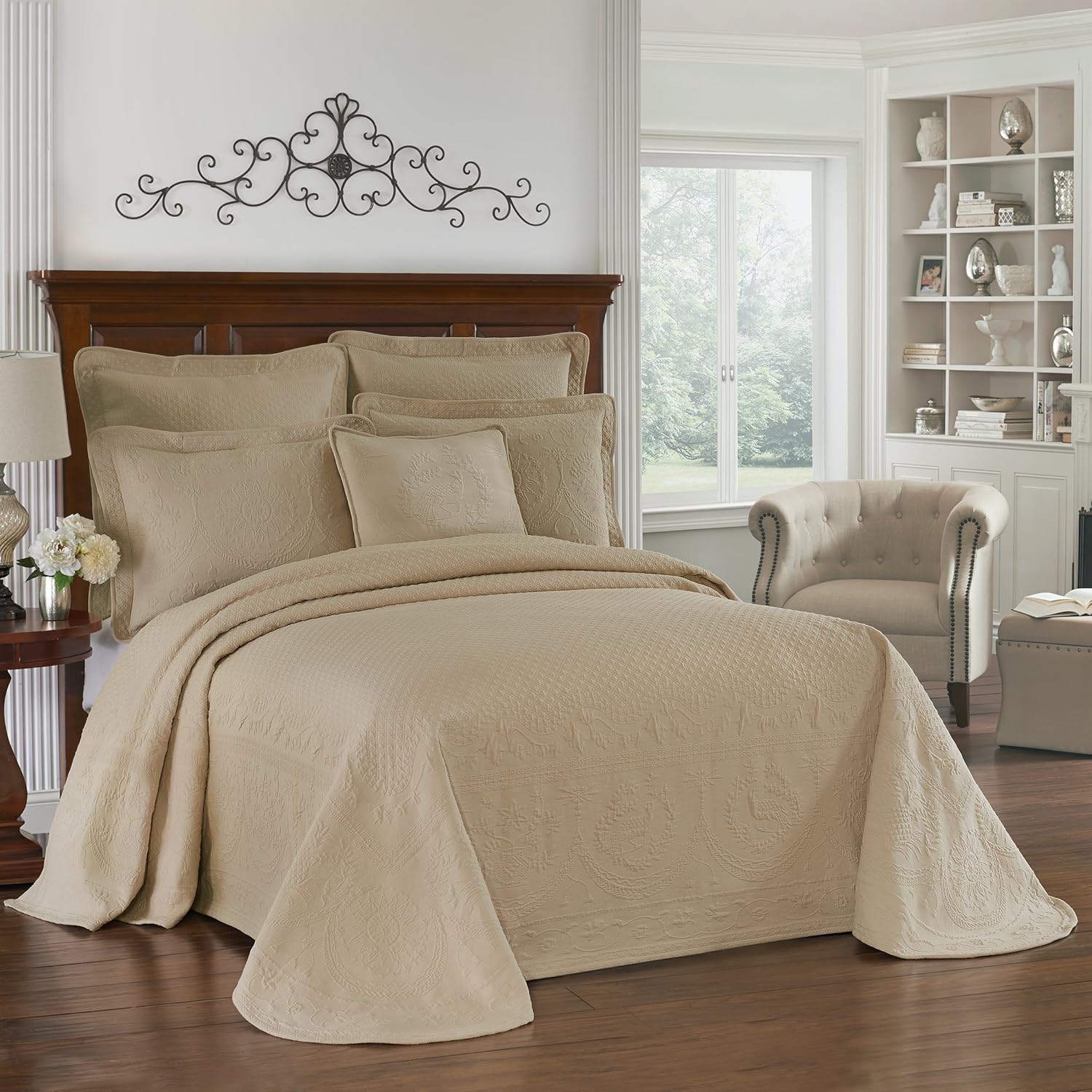 Ivory King Floral Matelasse Bed Spread O3258