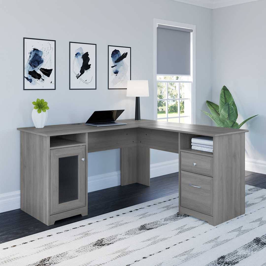 60W Ash Gray L Shaped Computer Desk N79162