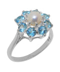 10k White Gold Cultured Pearl Blue Topaz Womens Statement Ring M125894