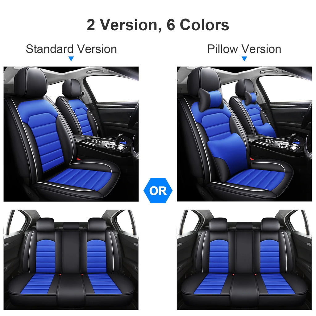 Waterproof PU Leather Full Set Car Seat Covers Black+Blue D742